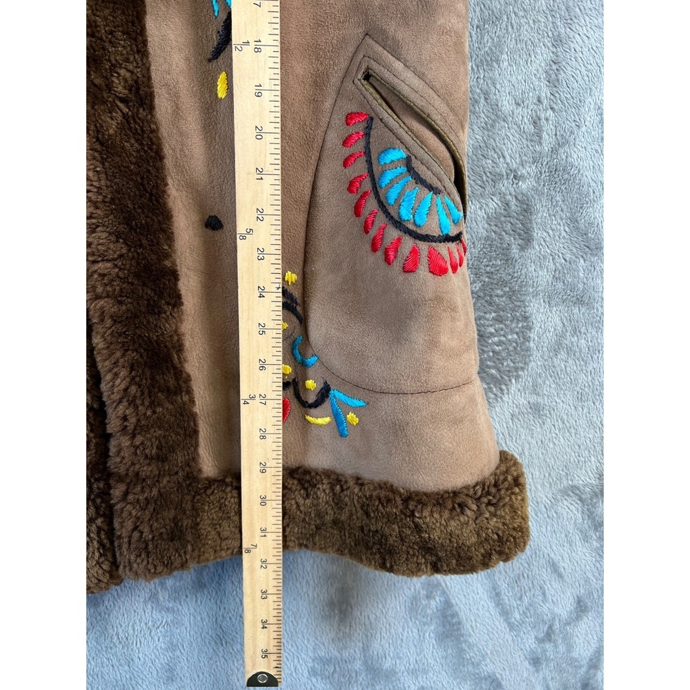 Vintage Afghan Embroidered Suede Shearling Vest Womens Medium Waistcoat - Picture 5 of 16